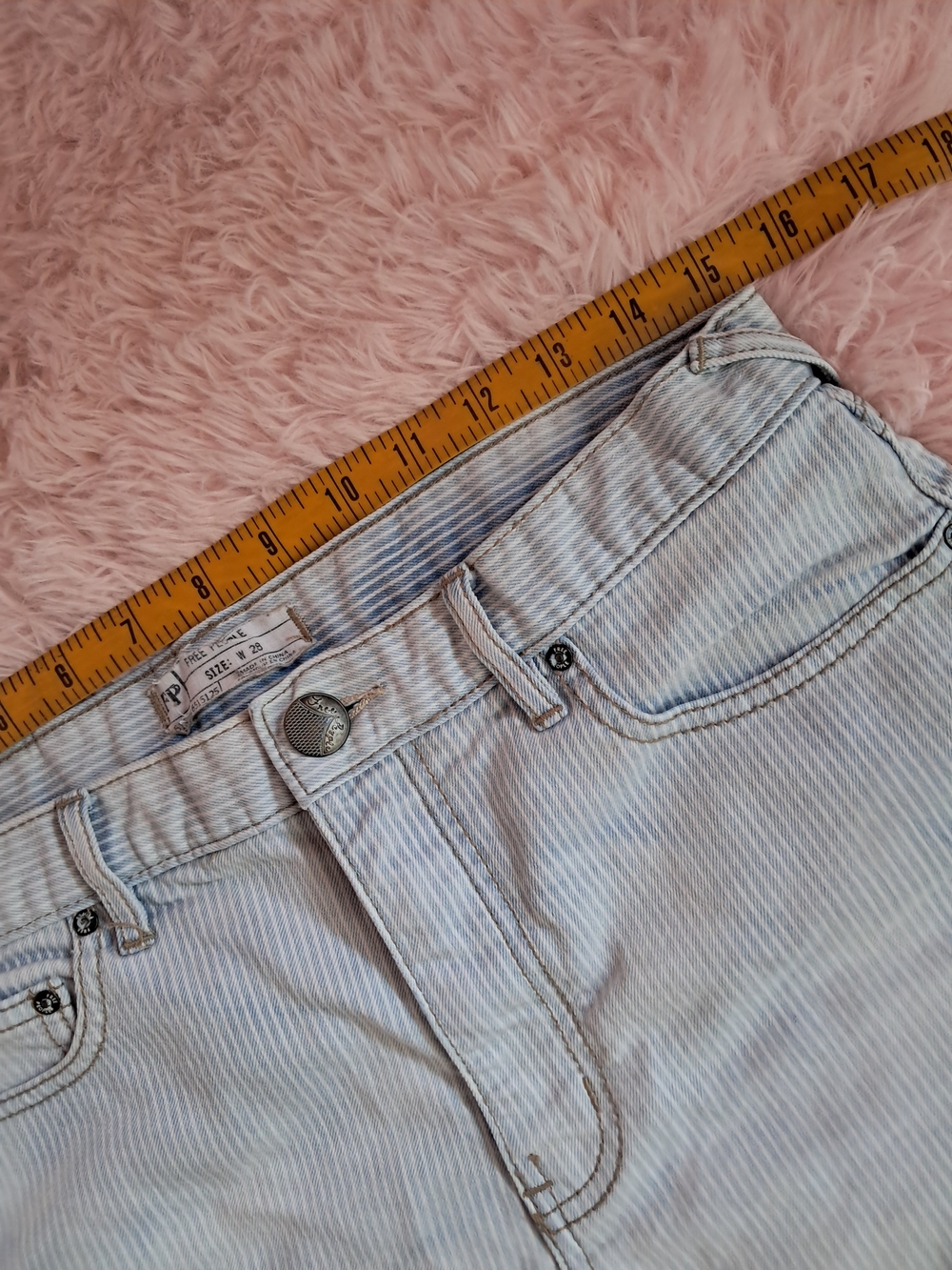 Free People Light Blue Striped Lace-Trim Denim Shorts - Picture 5 of 7